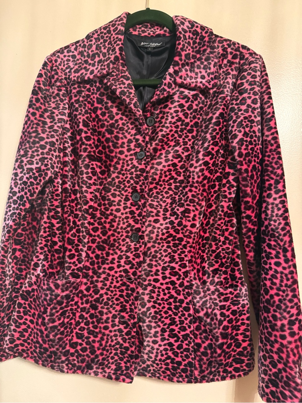 Betsey Johnson Pink and Black Leopard Print Blazer